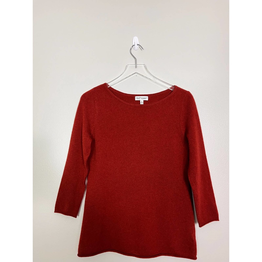 Neiman Marcus 100% Cashmere Rust Orange Crew Neck Sweater Size Small